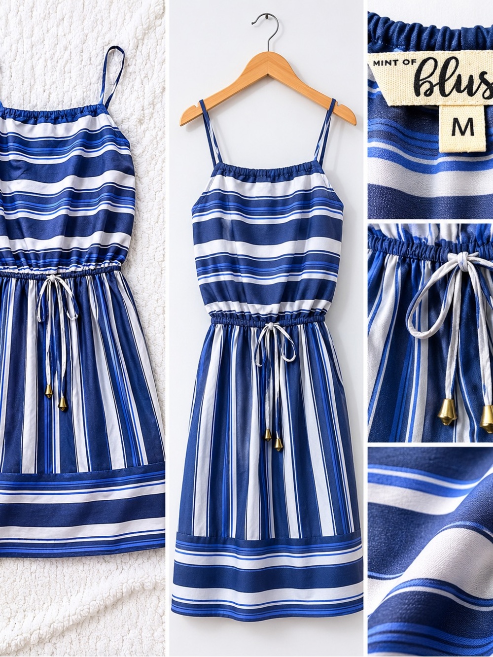 A Hint of Blush Blue and White Striped Midi Dress